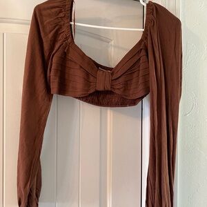 Brown Long Sleeve Women's Top